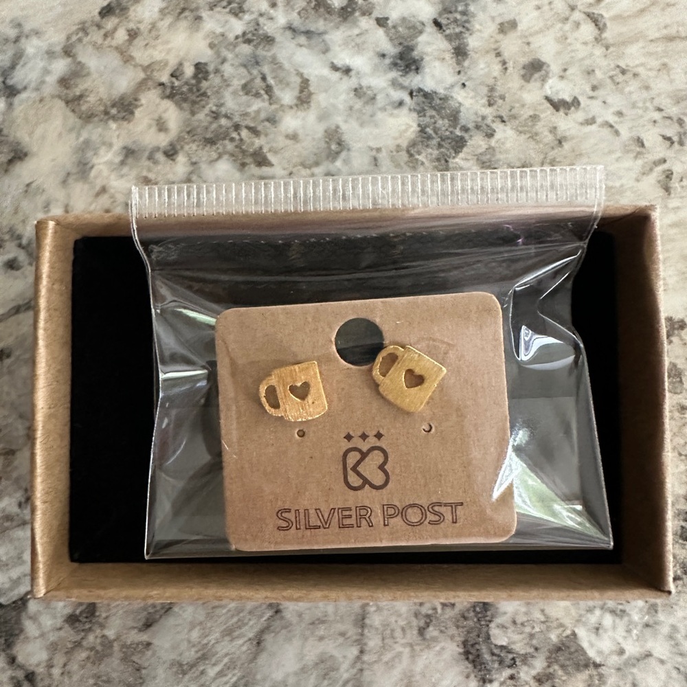 Silver Post Gold Coffee Cup Earrings